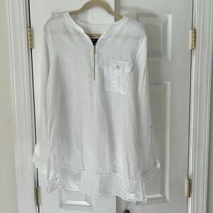JNY Jones New York 100% Linen Tunic White Sz XL Lagenlook Minimalist